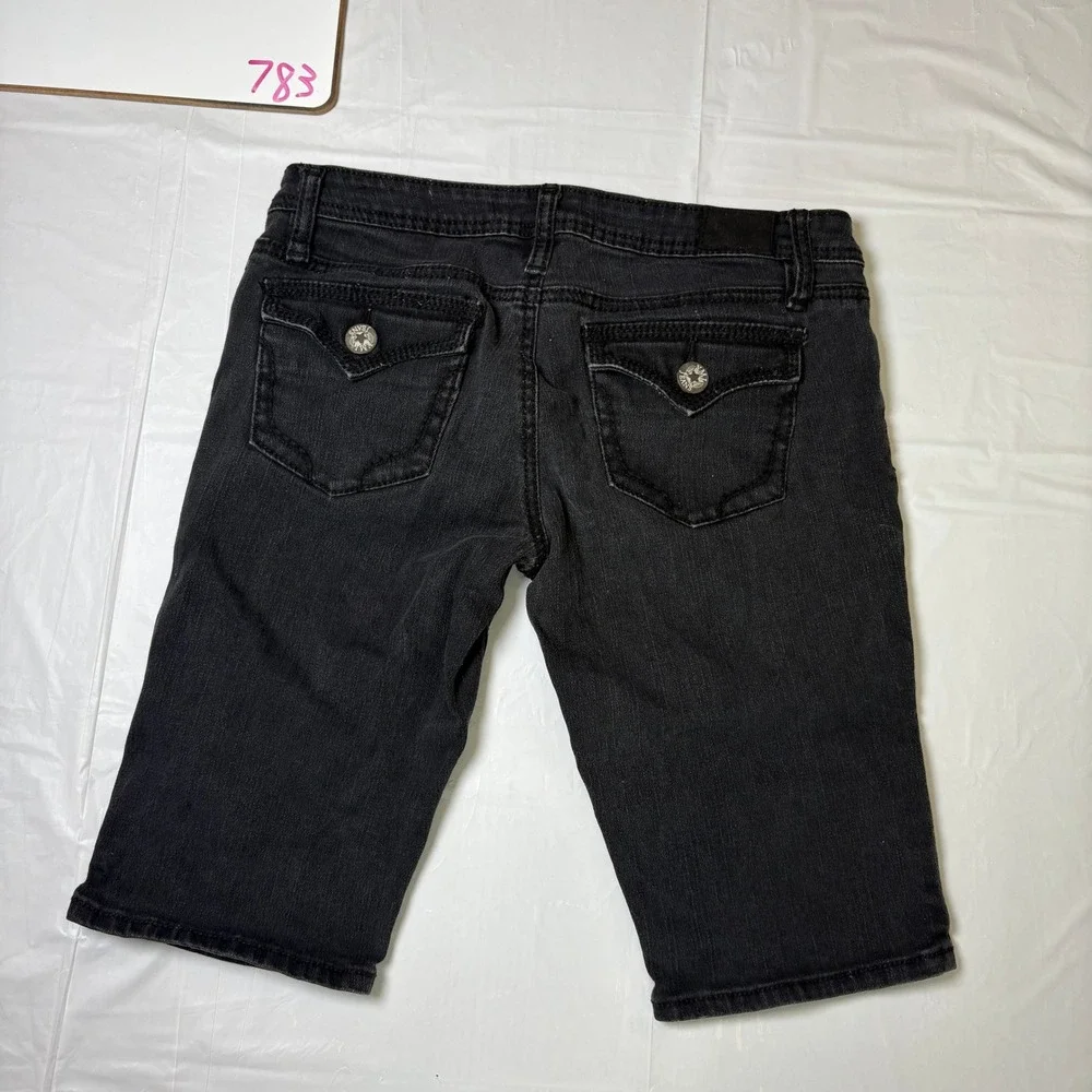 YMI Jeans Womens Black Denim Bermuda Shorts Low‎ Rise Size 5 Distressed Faded